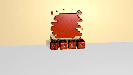 3D graphical image of mars vertically along with text built by metallic cubic letters from the top perspective, excellent for the concept presentation and slideshows. illustration and backgroundの写真素材