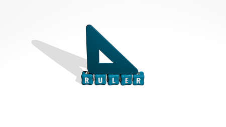 3D illustration of ruler graphics and text made by metallic dice letters for the related meanings of the concept and presentations. background and iconの写真素材