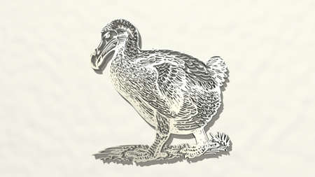 bird made by 3D illustration of a shiny metallic sculpture on a wall with light background. animal and beautifulの写真素材