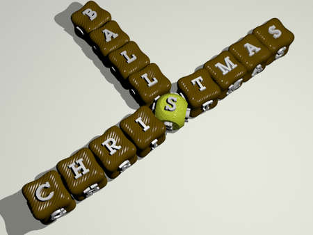 combination of christmas balls built by cubic letters from the top perspective, excellent for the...