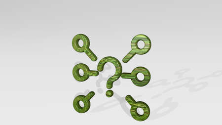 HELP QUESTION NETWORK made by 3D illustration of a shiny metallic sculpture casting shadow on light background. concept and careの写真素材