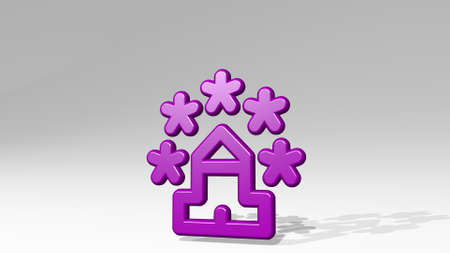 rating five star hotel from a perspective with the shadow. A thick sculpture made of metallic materials of 3D rendering. illustration and conceptの写真素材