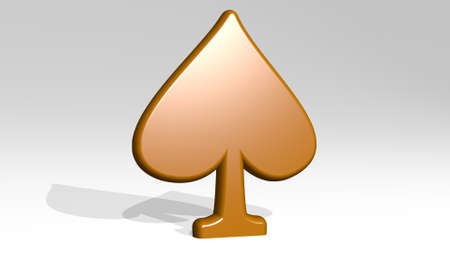ACE OF SPADES made by 3D illustration of a shiny metallic sculpture with the shadow on light background. card and casinoの写真素材