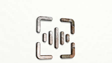 VOICE ID on the wall. 3D illustration of metallic sculpture over a white background with mild texture. icon and soundの写真素材