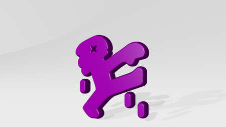 MOVIE MONSTER from a perspective with the shadow. A thick sculpture made of metallic materials of 3D rendering. illustration and cinemaの写真素材