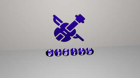 3D illustration of VIOLIN graphics and text made by metallic dice letters for the related meanings...