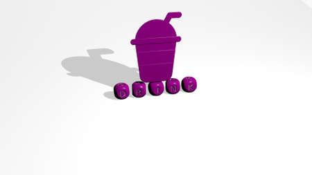 3D illustration of DRINK graphics and text made by metallic dice letters for the related meanings of the concept and presentations. background and beverageの写真素材