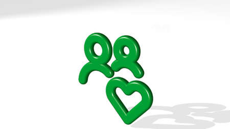 multiple actions heart from a perspective with the shadow. A thick sculpture made of metallic materials of 3D rendering. background and illustrationの写真素材