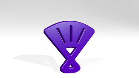 ACCESSORIES HAND FAN stand with shadow. 3D illustration of metallic sculpture over a white background with mild texture. beauty and fashionの写真素材