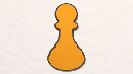 CHESS SOLDIER on the wall. 3D illustration of metallic sculpture over a white background with mild texture. board and blackの写真素材