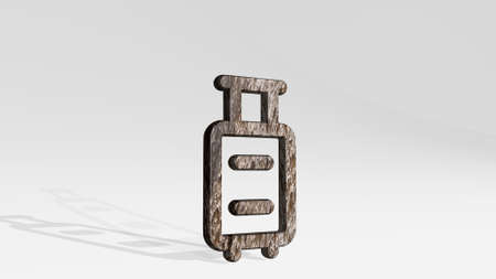 BAGGAGE casting shadow from a perspective. A thick sculpture made of metallic materials of 3D rendering. airport and illustrationの写真素材