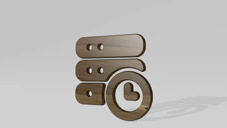 SERVER CLOCK casting shadow with two lights. 3D illustration of metallic sculpture over a white...