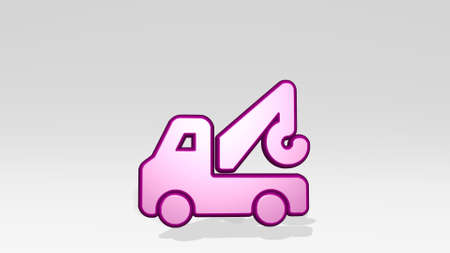 car repair tow truck stand with shadow. 3D illustration of metallic sculpture over a white background with mild texture. auto and automobileの写真素材