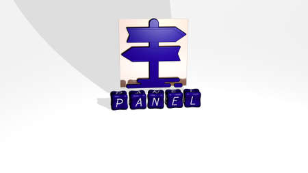 3D graphical image of PANEL vertically along with text built by metallic cubic letters from the top perspective, excellent for the concept presentation and slideshows. background and illustrationの写真素材