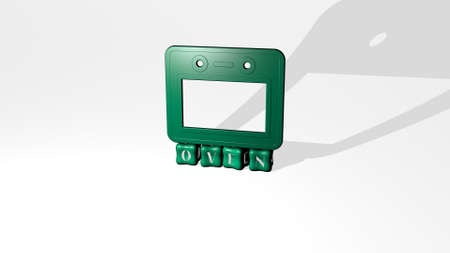 3D illustration of oven graphics and text made by metallic dice letters for the related meanings of...