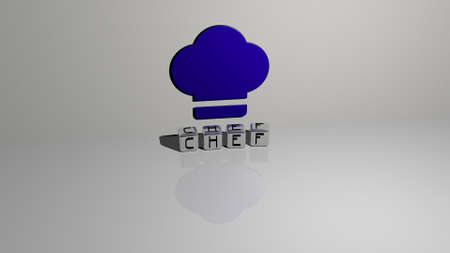 3D illustration of chef graphics and text made by metallic dice letters for the related meanings of the concept and presentations. cook and cookingの写真素材