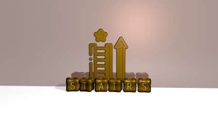 3D illustration of STAIRS graphics and text made by metallic dice letters for the related meanings...