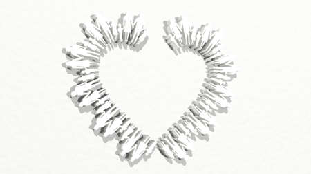 people making a heart on the wall. 3D illustration of metallic sculpture over a white background with mild texture. business and conceptの写真素材