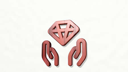 diamond give on the wall. 3D illustration of metallic sculpture over a white background with mild texture. abstract and designの写真素材