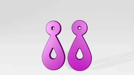 accessories earrings oriental from a perspective with the shadow. A thick sculpture made of metallic materials of 3D rendering. background and illustrationの写真素材