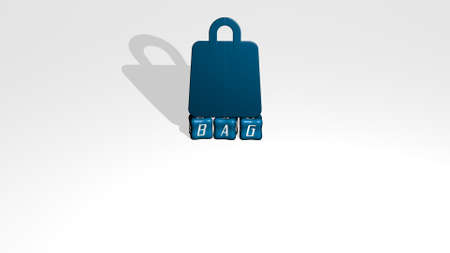 3D illustration of bag graphics and text made by metallic dice letters for the related meanings of the concept and presentations. background and businessの写真素材