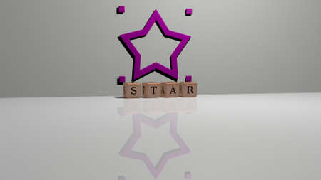 3D graphical image of STAR vertically along with text built by metallic cubic letters from the top...