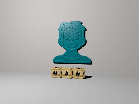 3D illustration of MAN graphics and text made by metallic dice letters for the related meanings of...