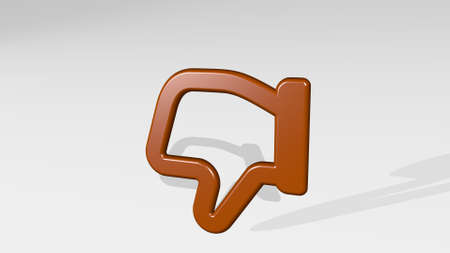 dislike stand with shadow. 3D illustration of metallic sculpture over a white background with mild...