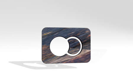 CREDIT CARD  casting shadow from a perspective. A thick sculpture made of metallic materials of 3D...