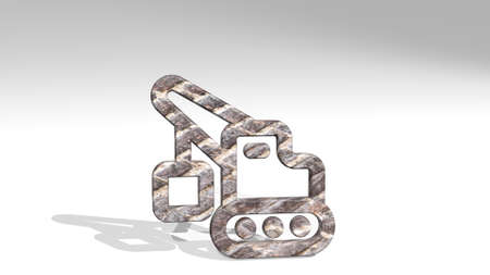 heavy equipment lift hook box casting shadow with two lights. 3D illustration of metallic sculpture over a white background with mild texture. construction and industrialの写真素材