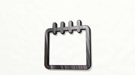 notes book on the wall. 3D illustration of metallic sculpture over a white background with mild...