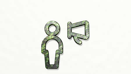 single neutral megaphone from a perspective on the wall. A thick sculpture made of metallic...