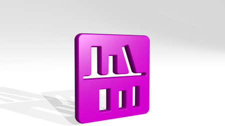 LIBRARY made by 3D illustration of a shiny metallic sculpture with the shadow on light background....
