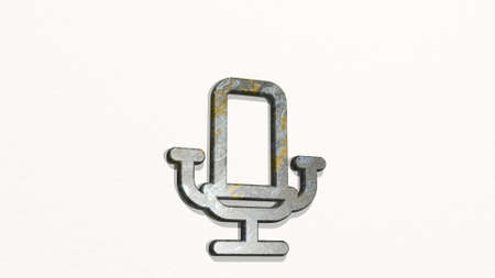 hair dress chair on the wall. 3D illustration of metallic sculpture over a white background with...