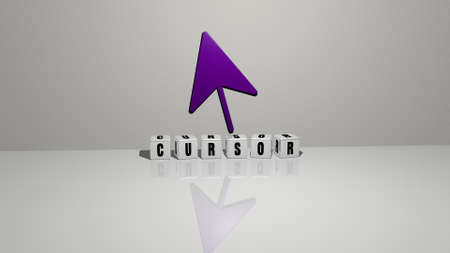 3D graphical image of cursor vertically along with text built by metallic cubic letters from the top perspective, excellent for the concept presentation and slideshows. illustration and iconの写真素材