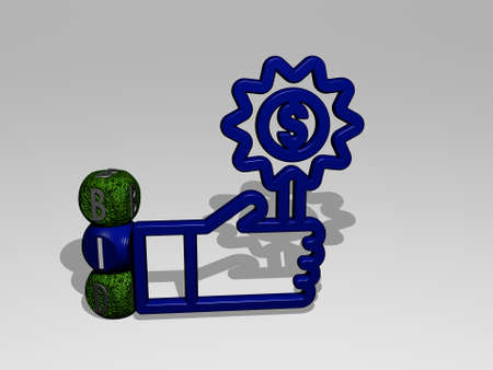 3D illustration of bid graphics and text around the icon made by metallic dice letters for the...