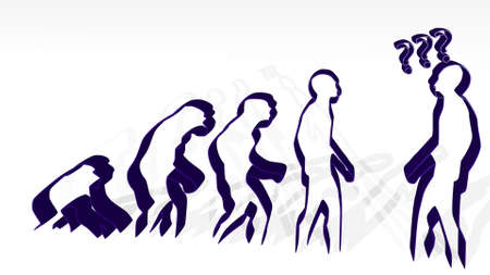 QUESTION OF EVOLUTION OF HUMAN from a perspective with the shadow. A thick sculpture made of...