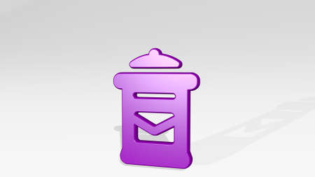 MAILBOX POST made by 3D illustration of a shiny metallic sculpture with the shadow on light background. letter and communicationの写真素材