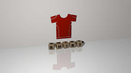 3D graphical image of SHIRT vertically along with text built by metallic cubic letters from the top perspective, excellent for the concept presentation and slideshows. background and whiteの写真素材