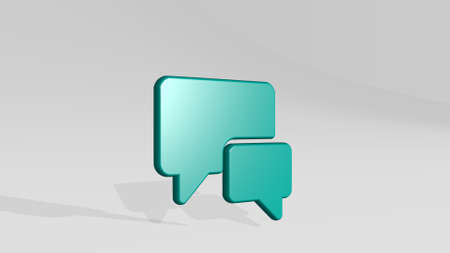 CONVERSATION CHAT stand with shadow. 3D illustration of metallic sculpture over a white background with mild texture. business and communicationの写真素材