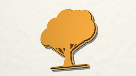 TREE made by 3D illustration of a shiny metallic sculpture on a wall with light background. christmas and beautifulの写真素材