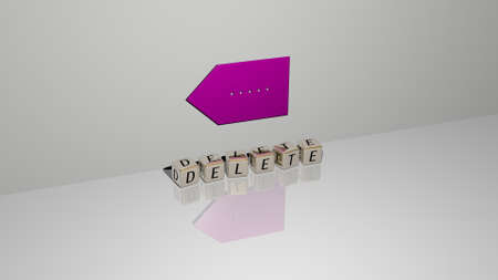 3D graphical image of DELETE vertically along with text built by metallic cubic letters from the top perspective, excellent for the concept presentation and slideshows. illustration and iconの写真素材