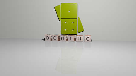 3D illustration of DOMINO graphics and text made by metallic dice letters for the related meanings of the concept and presentations. business and backgroundの写真素材