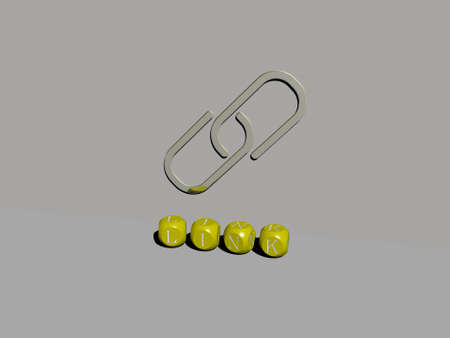3D graphical image of link vertically along with text built by metallic cubic letters from the top...