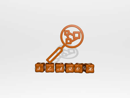 3D graphical image of SEARCH vertically along with text built by metallic cubic letters from the top perspective, excellent for the concept presentation and slideshows. illustration and iconの写真素材