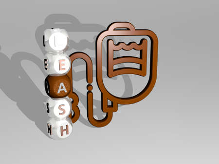 3D graphical image of leash vertically along with text built around the icon by metallic cubic...