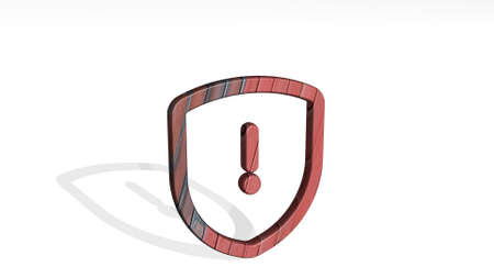 shield warning made by 3D illustration of a shiny metallic sculpture casting shadow on light background. icon and designの写真素材
