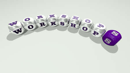 crosswords of workshops arranged by cubic letters on a mirror floor, concept meaning and...