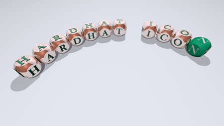 hardhat icon combined by dice letters and color crossing for the related meanings of the concept....