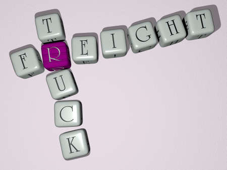 FREIGHT TRUCK combined by dice letters and color crossing for the related meanings of the concept....